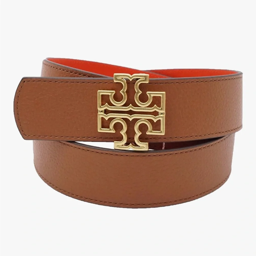 NWOT Tory Burch Logo Classic Tan/Orange Reversible Belt